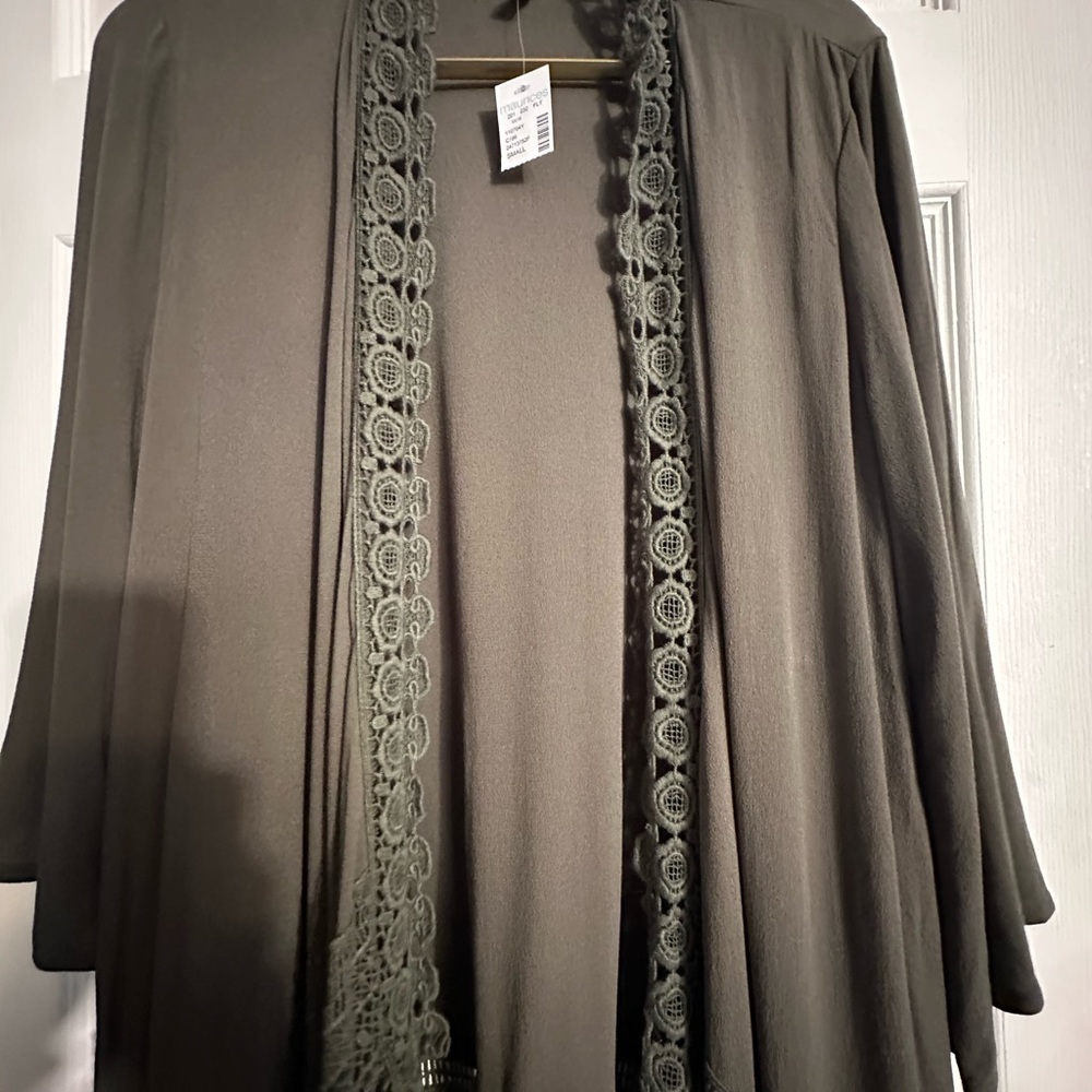 Maurices Olive Green Lace Trim Cardigan
